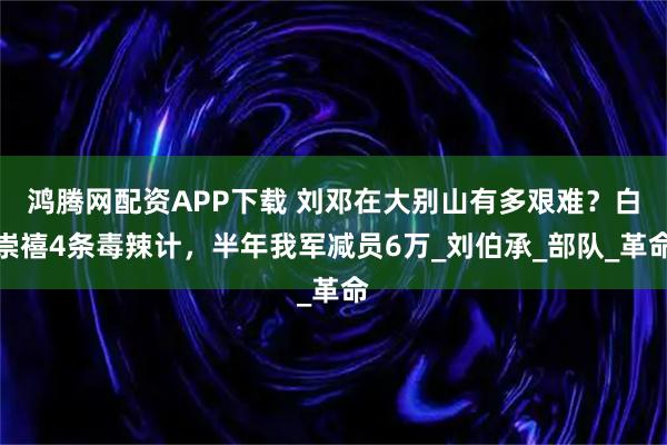 鸿腾网配资APP下载 刘邓在大别山有多艰难？白崇禧4条毒辣计，半年我军减员6万_刘伯承_部队_革命
