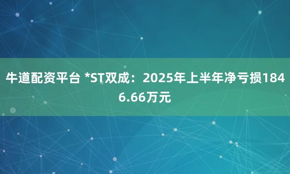 牛道配资平台 *ST双成:2025年上半年净亏损1846.66万元