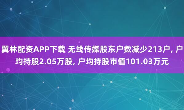 翼林配资APP下载 无线传媒股东户数减少213户, 户均持股2.05万股, 户均持股市值101.03万元