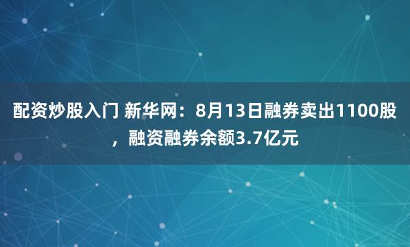 配资炒股入门 新华网:8月13日融券卖出1100股,融资融券余额3.7亿元